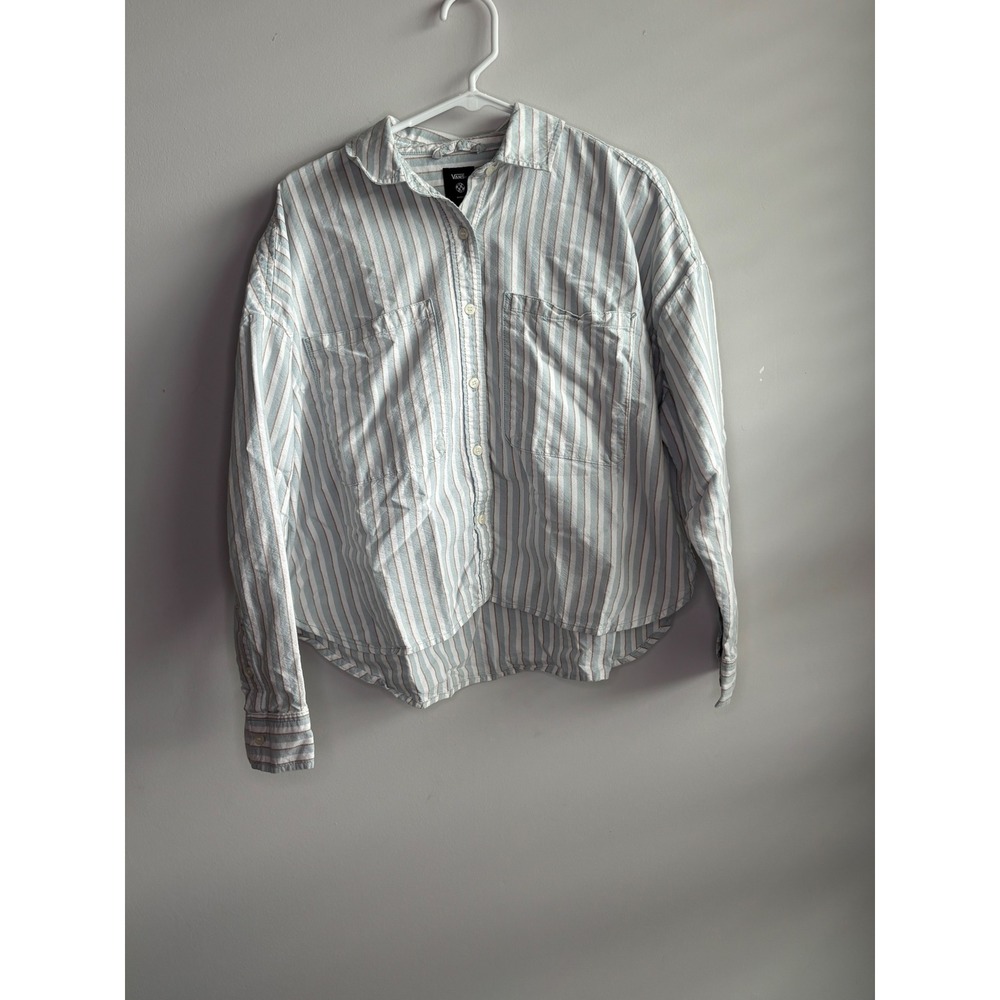 Vans Blue Striped Button Down Shirt Womens Medium